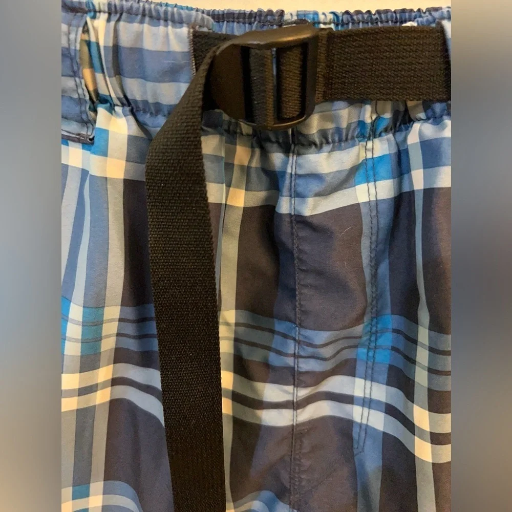 The North Face Navy and Light Blue Plaid Swim Shorts